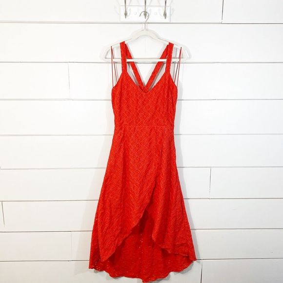 J.O.A. Melodrama Red Lace Wrap Front Midi Dress - Picture 2 of 8